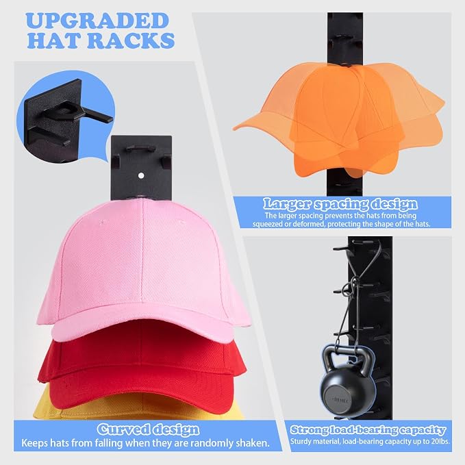 Hat Organizer for Baseball Caps, 2 Pack Hat Rack for Wall Hold up to 18 Hats - Image 4
