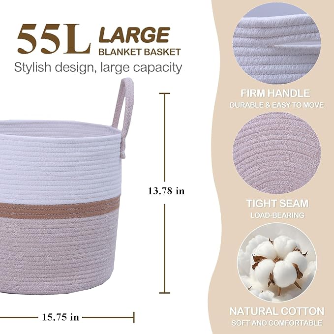 Woven Storage Basket with Handle, Nursery Hamper in Baby Nursery&Bathroom - Image 2
