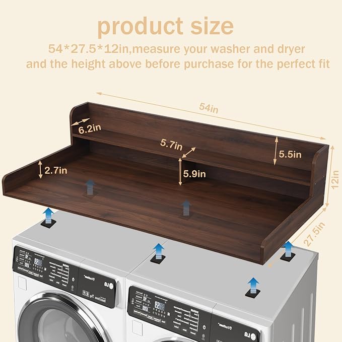 Washer and Dryer Countertop, 2 Tier Laundry Room Wood Countertop - Image 5