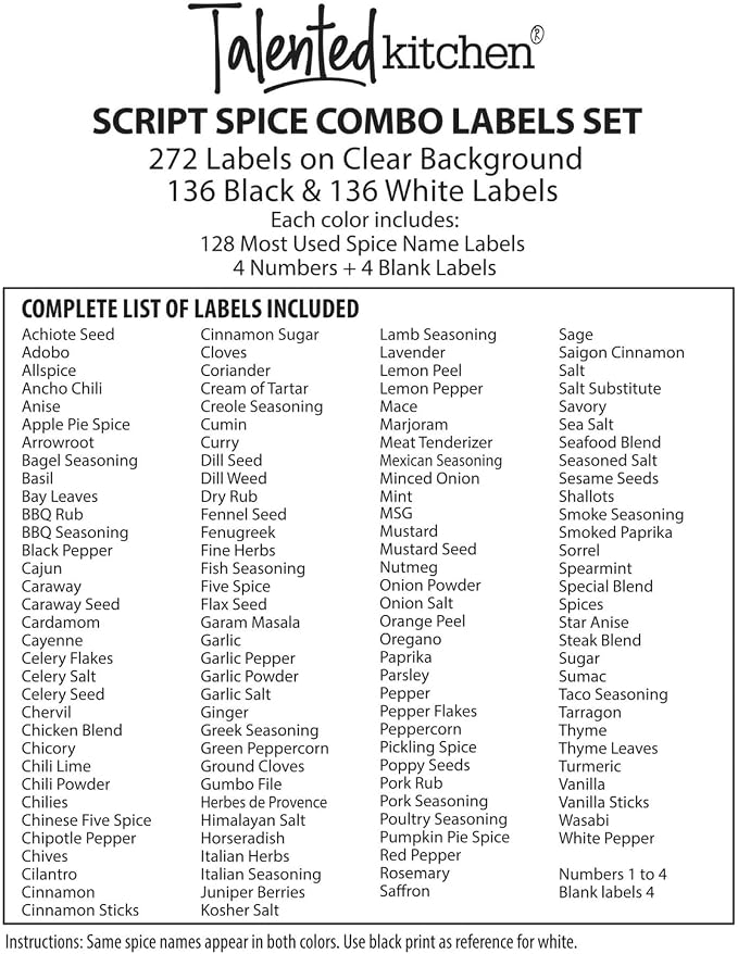 Talented Kitchen 272 Spice Labels Stickers, Water Resistant - Image 6