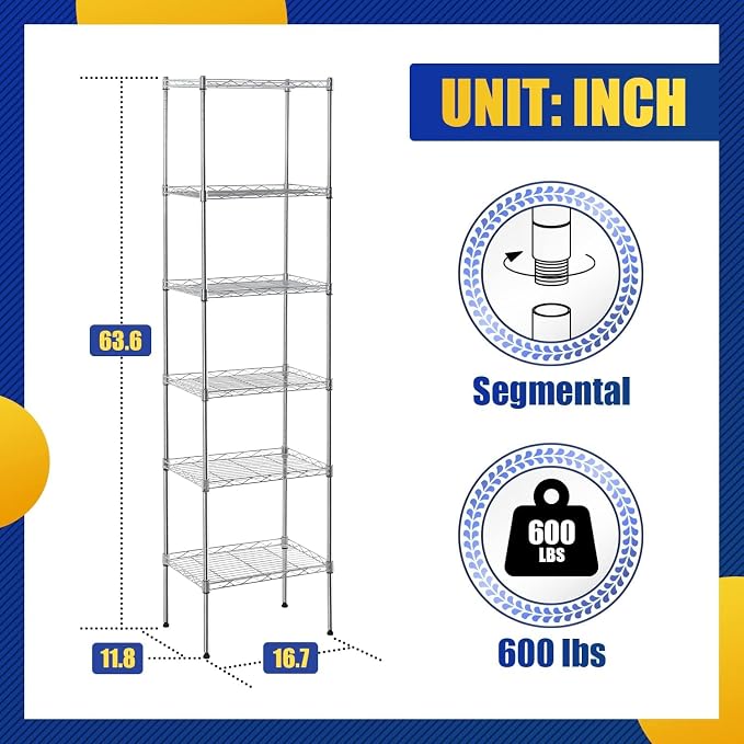 Meet perfect 6-Tier Wire Shelving Unit, 600 lbs Capacity Heavy Duty Metal - Image 3