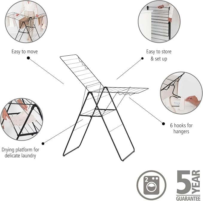 Brabantia HangOn Clothes Drying Rack | 67ft | Matt Black | Large Indoor Clothes - Image 4