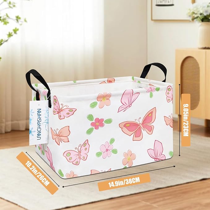 LANGYASHAN Rectangular Storage Bin Collapse Canvas Fabric Cartoon Storage Basket - Image 2