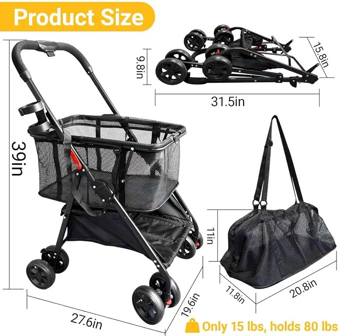 Upgraded Folding Shopping Cart, Detachable Baskets & 360°Swivel Wheels - Image 6