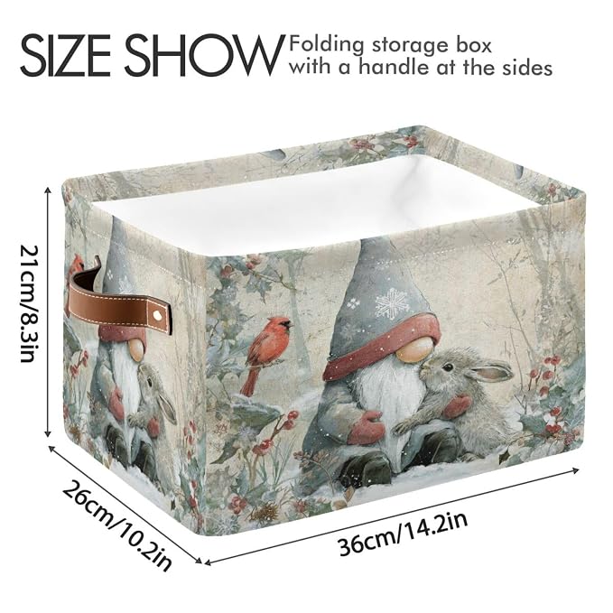 White Rabbit Gnome Christmas Print Rectangular Storage Bin Basket - Image 3