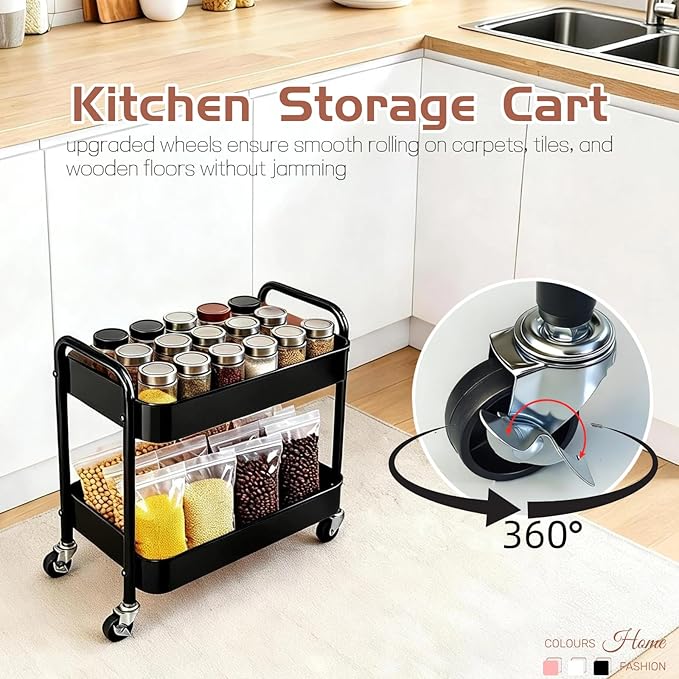 2 Tier Rolling Cart with Wheels - Image 5