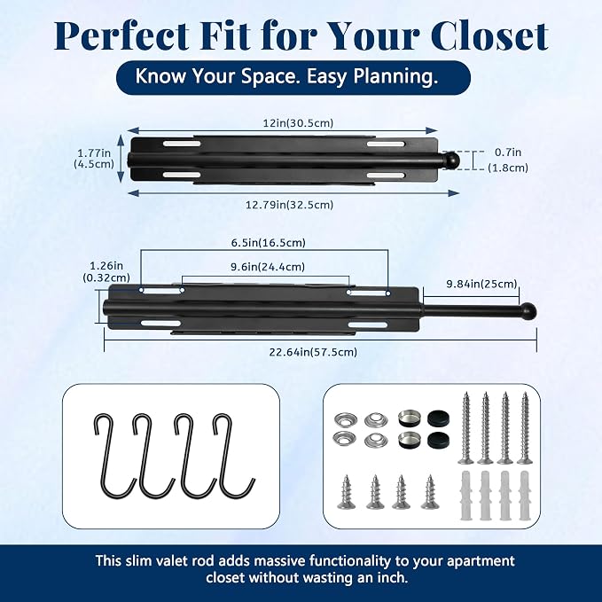 12 Inch Valet Rod for Closet Pull Out, Retractable Carbon Steel Pull Down - Image 6