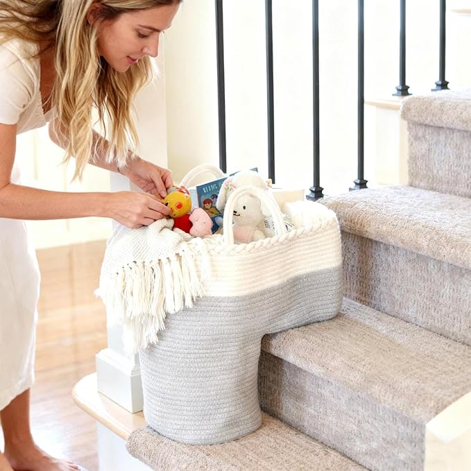 Stair Storage Basket, Large Capacity Foldable Woven Step Organizer, Toy Books - Image 6