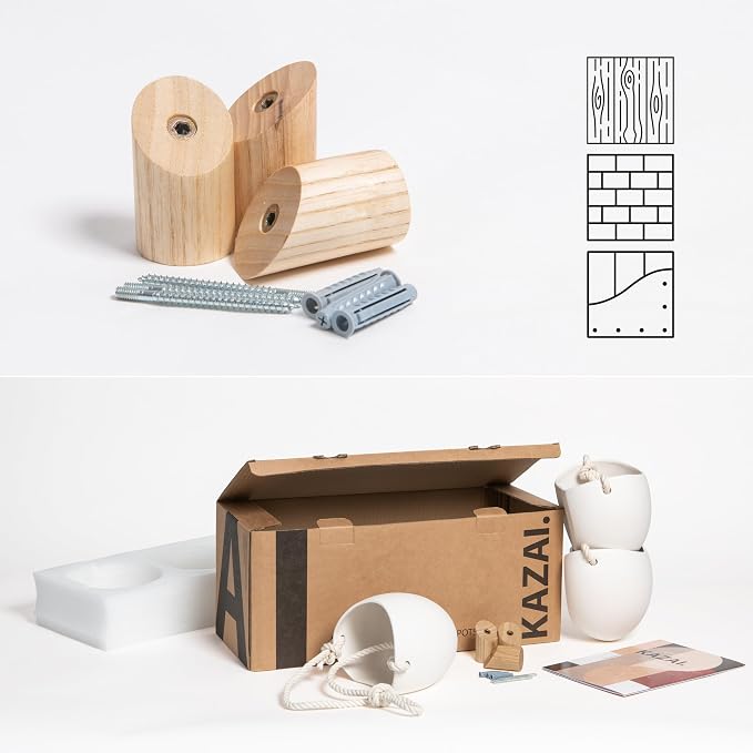Kazai.® | Porcelain Wall Vases | 3 Piece Set | Including Wooden Hooks | Matte - Image 5