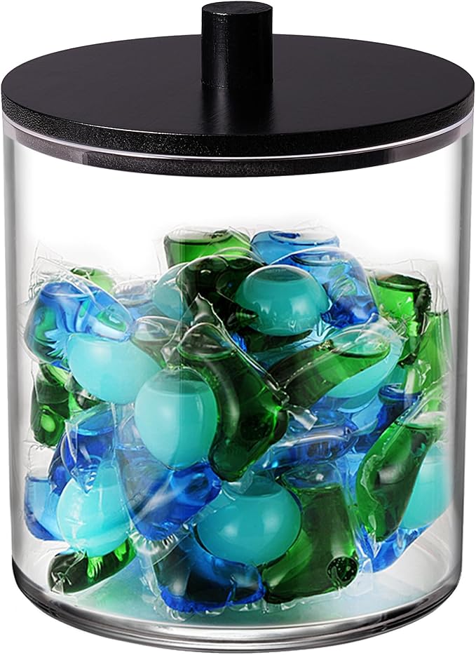 SheeChung 1 Pack 50oz Matte Black Bamboo Lid Apothecary Jar, Modern Laundry by SheeChung