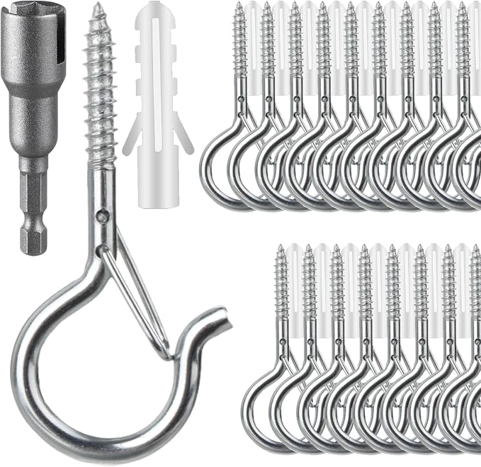 100 Pcs Screw-in Hooks for Outdoor String Lights, Q Hangers Hooks for Outside by FSAH