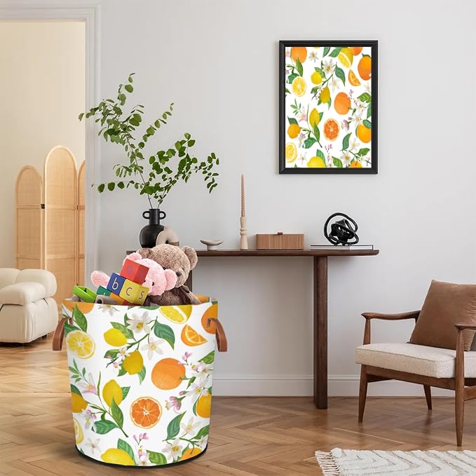 Lemon Orange Laundry Hamper Waterproof Collapsible Basket - Image 7