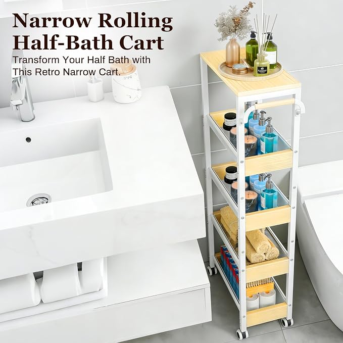 Utility 4 Tier Rolling Cart for Small Spaces, Slim Storage Cart - Image 7