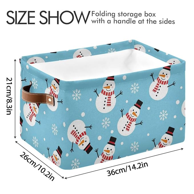 Winter Christmas White Snowman Pattern Rectangular Storage Bin Basket - Image 3