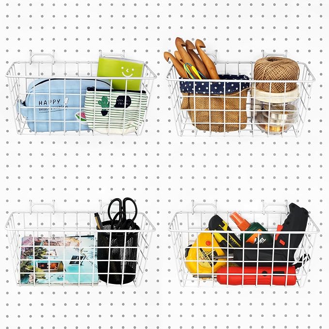 G.CORE 4 Pack Pegboard Baskets, Metal Shelves Hooks to 1/8" 1/4" Peg Boards - Image 8