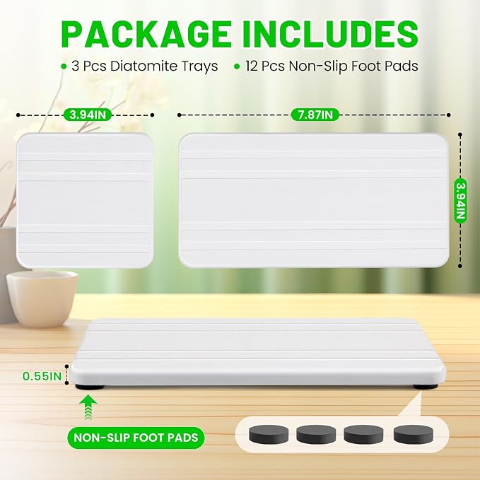 LINSIRON 3PCS Stone Drying Tray, Water Absorbing Stone Tray, Countertop Fast - Image 2