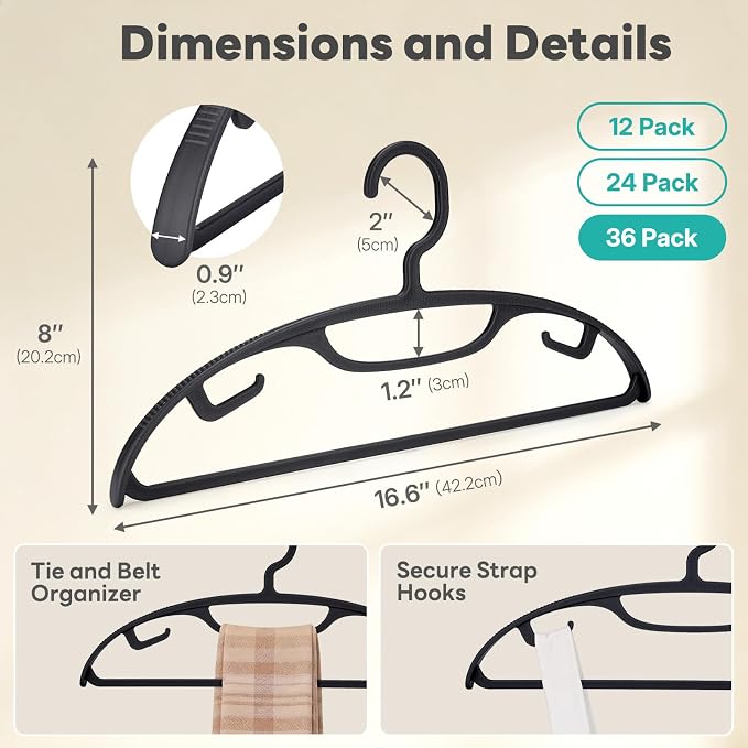 HOUSE DAY Plastic Clothes Hangers 36 Pack, Sweater Hangers No Shoulder Bump - Image 7