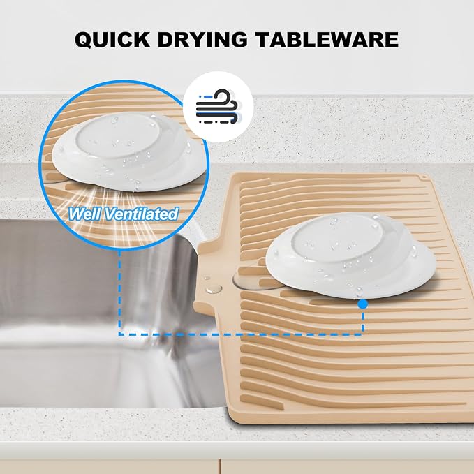 Silicone Dish Drying Mat for Kitchen Countertops and Sinks, 19 x13.7 Inch Non - Image 3