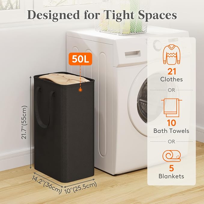 Lifewit 50L Slim Laundry Hamper, Narrow Small Laundry Basket - Image 2