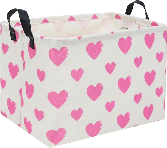 Rectangular Pink Basket Heart Toy Basket Baby Girls Basket Love Gift Basket by TIBAOLOVER