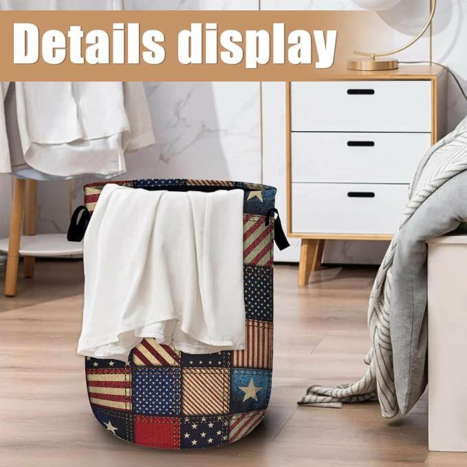 USA Flag Laundry Basket, Foldable Waterproof Laundry Hamper Tote Bag Dirty - Image 6