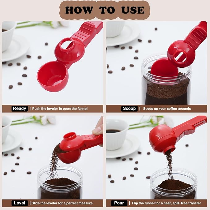 2-in-1 Coffee Scoop with Funnel, 2 Teaspoon Measuring Spoon - Image 5