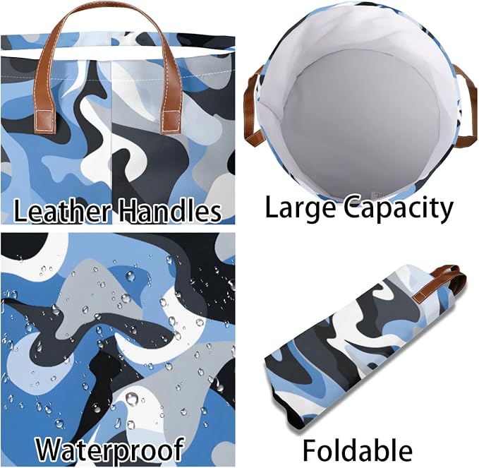 Blue Camo Laundry Hamper Waterproof Collapsible Basket - Image 3