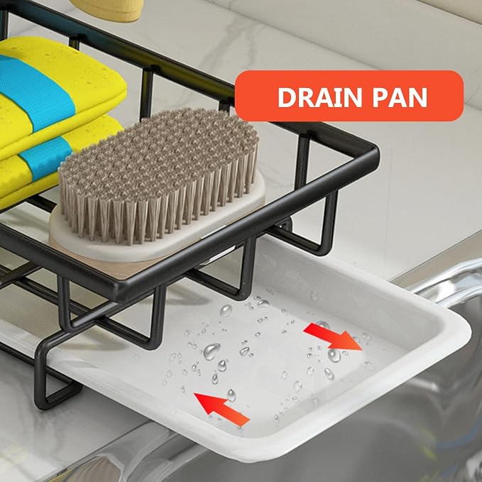 Veemoon Kitchen Dishcloth Rack and Sponge Holder Black Over Sink Draining - Image 4