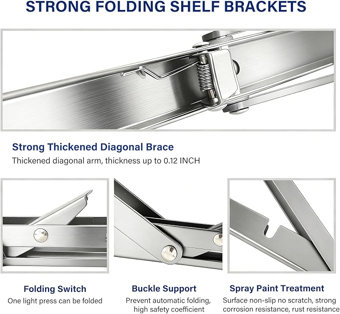 20 Inch Heavy Duty Stainless Steel Folding Shelf Brackets, 4 Pack - Image 3