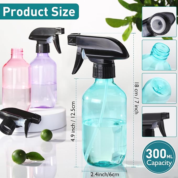 Empty Spray Bottles, 10 oz Refillable Water Spray Bottle Adjustable Nozzle - Image 2