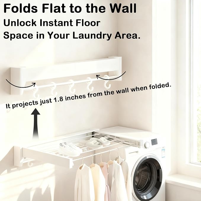 Wall Mounted Clothes Drying Rack 27 inches, Foldbale Laundry Drying Rack 6 Rods - Image 5