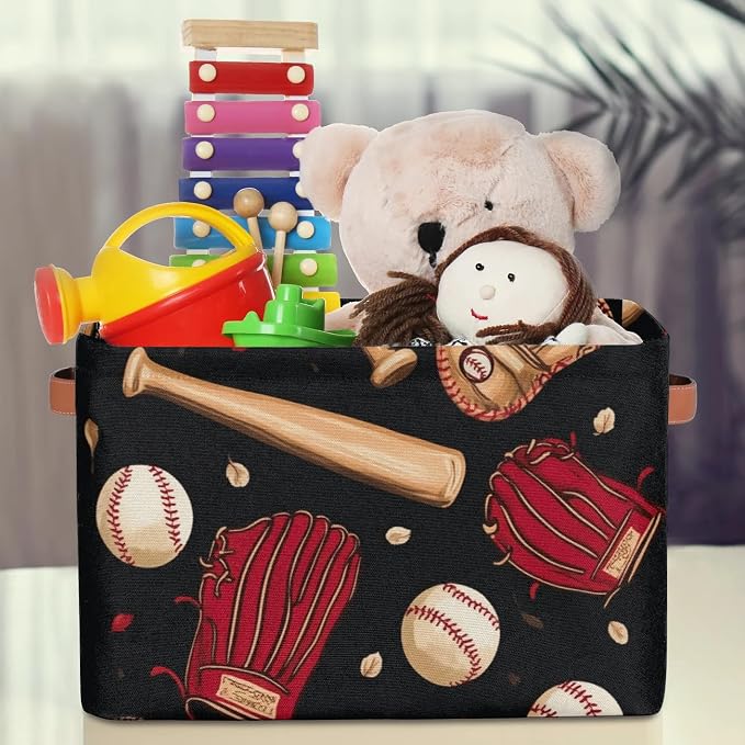 2 Pack Baseball Bat Storage Baskets Glove Balls Collapsible Storage Bins Closet - Image 4