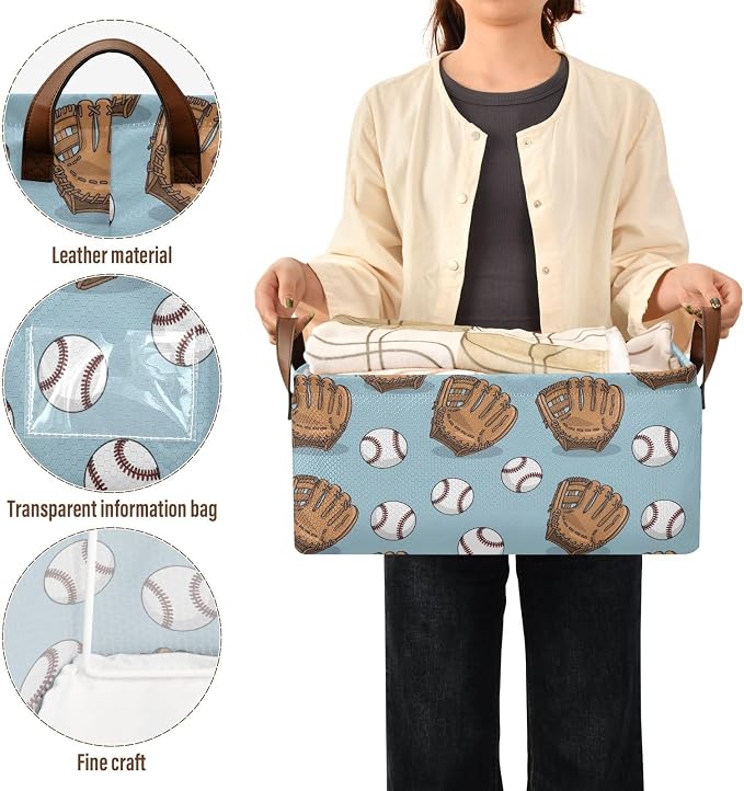 Baseball Glove Blue Pattern Foldable Storage Baskets - Image 5