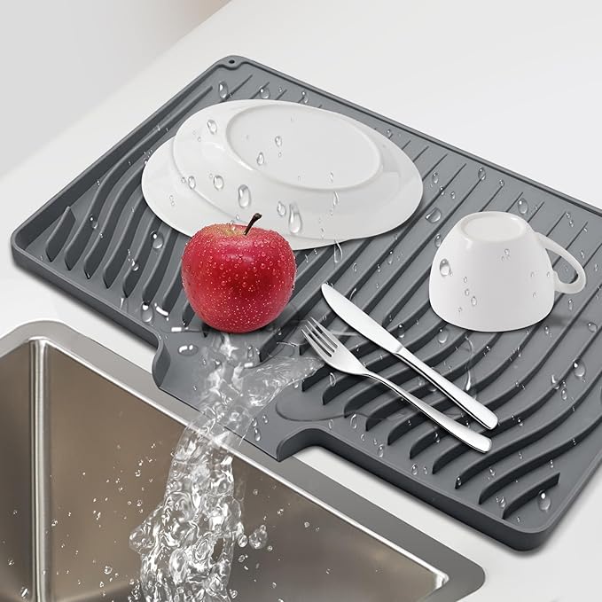 Silicone Dish Drying Mat for Kitchen Countertops and Sinks, 19 x13.7 Inch Non by DTXIAQIAO