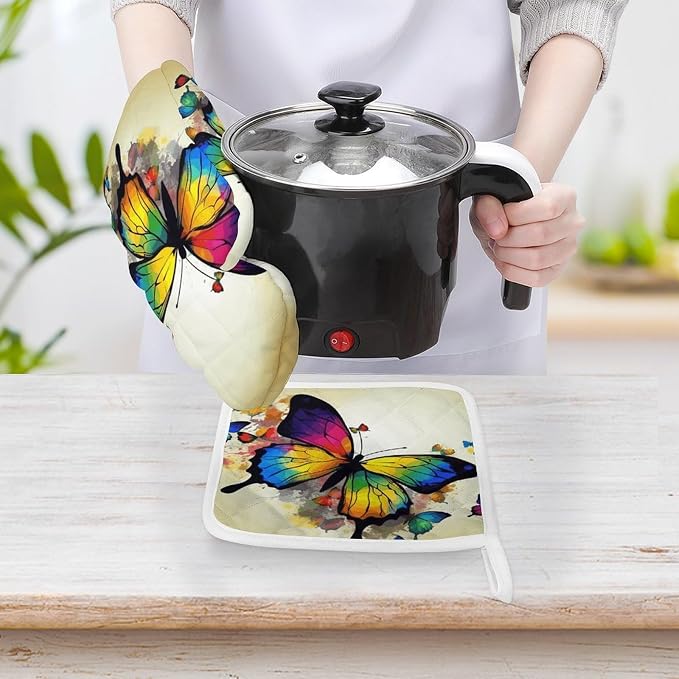 Color Butterfly Oven Mitts and Pot Holders Sets Heat Resistant Kitchen Oven - Image 4