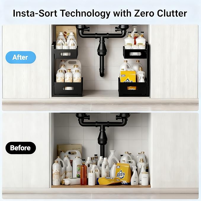 Under Sink Organizer, Adjustable Height 2 Tier Under Sink Organizers and - Image 4