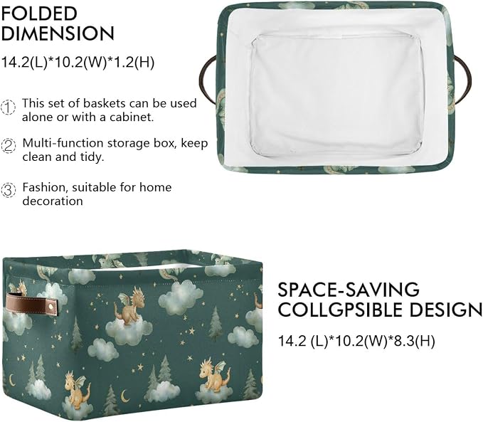 Pfrewn Storage Basket Bins Foldable Laundry Hamper Toy Dragon Baby Animals - Image 3