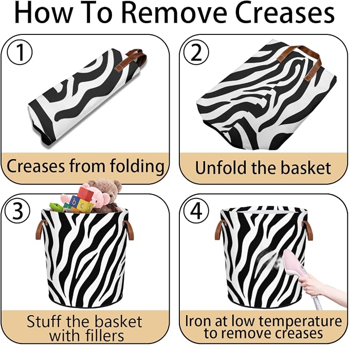 Zebra Print Laundry Hamper Waterproof Collapsible Basket - Image 6
