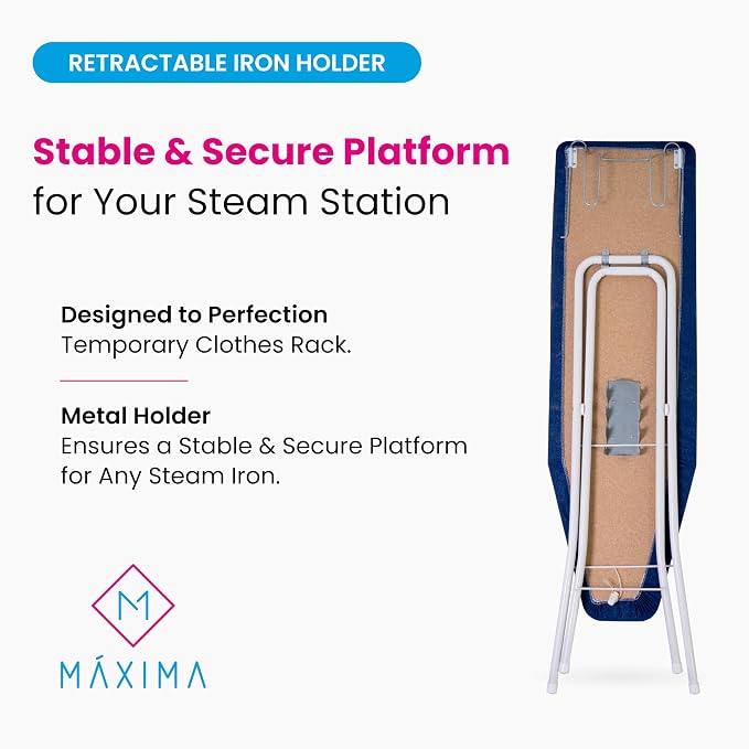M Maxima | Ironing Board | Size 43x12'' | Retractable Wire Iron Rest | 4 Leg - Image 9