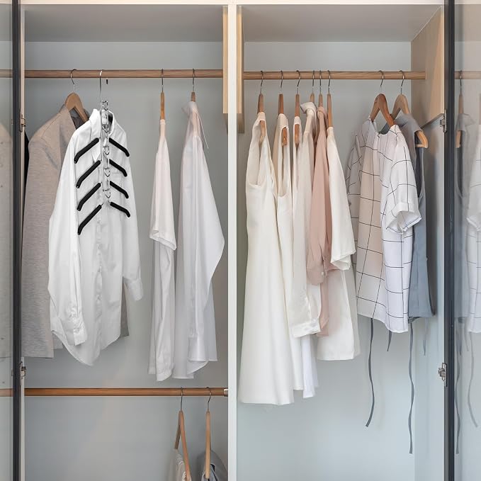 QWORK 4 Pack Clothes Hangers Space Saving, 5 in 1 Multi Layer Metal Hanger Racks - Image 7