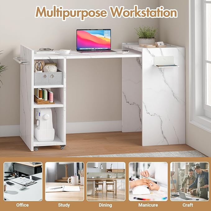 Folding Sewing Table, Wall Mount Sewing Machine Cabinet w/Storage Shelves & - Image 5