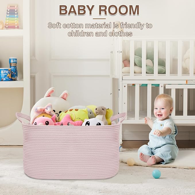 YOUDENOVA Nursery Storage Basket，21.6''×14.9''×11.8'' Rectangle Cotton Rope - Image 4