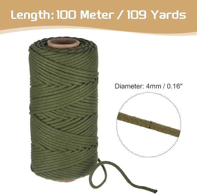 Rebower Macrame Cord 4mm x 109 Yard, Natural Cotton Macrame Rope Twisted - Image 2