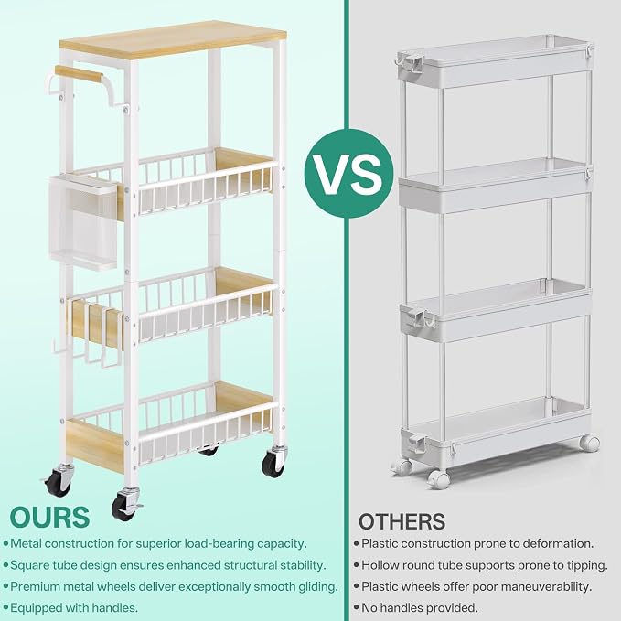 Slim Bathroom Storage Cart, 4 Tier Small Rolling Organizer Cabinet - Image 5