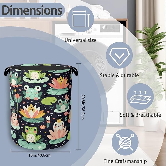 Funny Frog Laundry Basket, Foldable Oxford Cloth Tote Bag Laundry Hamper - Image 2