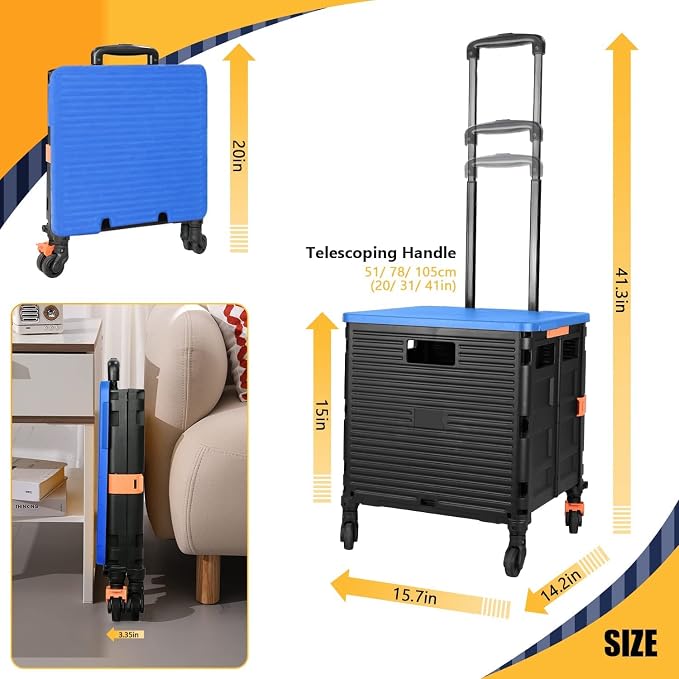 Foldable Utility Cart Folding Portable Rolling Crate Handcart Handcart Shopping - Image 5