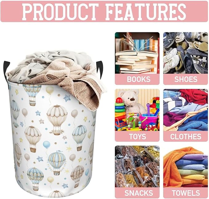 Cute Hot Air Balloon Stars Laundry Hamper Bag - Image 8