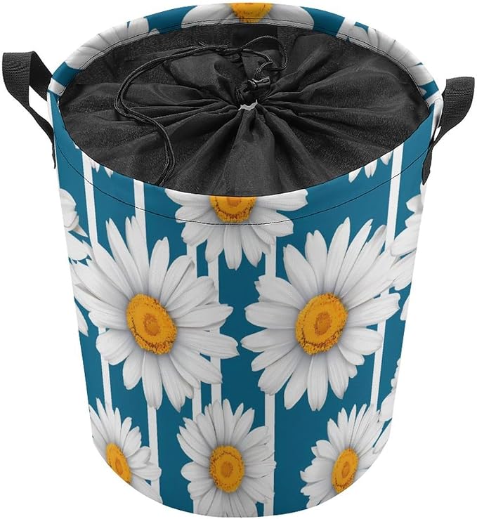 Daisy Stripes Round Laundry Bag Collapsible Storage Hamper Basket - Image 8