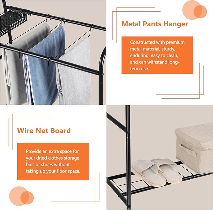 OYEAL Pants Trolley Rolling Pants Hangers Black Pants Rack Stand - Image 4