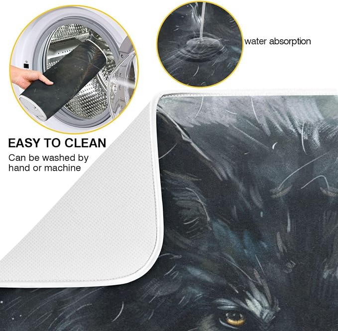 Vivid Print Kitchen Countertop Dish Drying Mat, Angry Howling Wolf Absorbent - Image 4